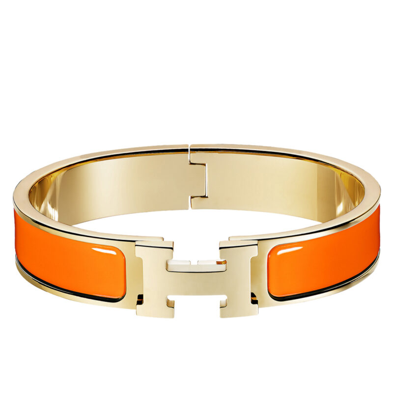 HERMÈS Clic H Bracelet. Narrow bracelet in enamel with gold plated hardware. Authentic quality bracelet with gift box, literature, authenticity card.