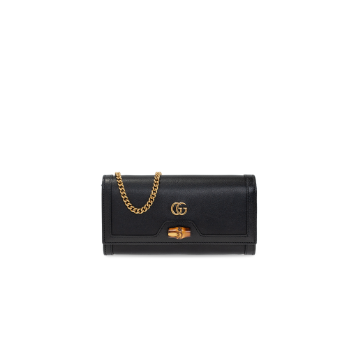 GUCCI Diana Chain Wallet With Bamboo. Original Quality Wallet including gift box, care book, dust bag, authenticity card. Paying homage to a material at the heart of Gucci’s heritage, this wallet is defined by its bamboo closure. Crafted from smooth leather, the accessory is completed by Guccio Gucci's monogram hardware and a delicate chain strap.