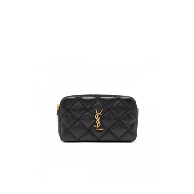 SAINT LAURENT Becky Double-Zip Pouch in Quilted Leather.