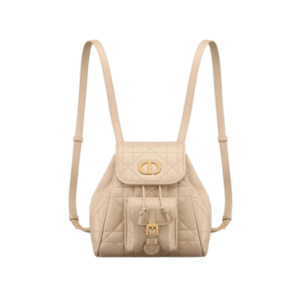 Small Caro Backpack. Authentic quality luxury bag crafted in genuine leather comes with authenticity card, dust bag and gift bag. Elegance Meets Effortless Edge. Elevate your everyday with the Small Caro Backpack — a flawless blend of modern femininity and iconic House craftsmanship. Luxuriously crafted in lambskin, its supple silhouette is enhanced by bold Macrocannage topstitching that whispers timeless *ior style. The antique gold-finish ‘CD’ clasp opens to a drawstring main compartment, perfectly balancing beauty and practicality. A discreet flap pocket keeps your daily essentials close at hand, while the top handle and adjustable leather straps offer versatile, all-day comfort. Whether slung over your shoulder or carried by hand, this petite powerhouse delivers Parisian polish in every step.