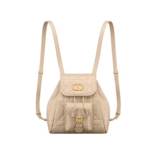Small Caro Backpack. Authentic quality luxury bag crafted in genuine leather comes with authenticity card, dust bag and gift bag. Elegance Meets Effortless Edge. Elevate your everyday with the Small Caro Backpack — a flawless blend of modern femininity and iconic House craftsmanship. Luxuriously crafted in lambskin, its supple silhouette is enhanced by bold Macrocannage topstitching that whispers timeless *ior style. The antique gold-finish ‘CD’ clasp opens to a drawstring main compartment, perfectly balancing beauty and practicality. A discreet flap pocket keeps your daily essentials close at hand, while the top handle and adjustable leather straps offer versatile, all-day comfort. Whether slung over your shoulder or carried by hand, this petite powerhouse delivers Parisian polish in every step.