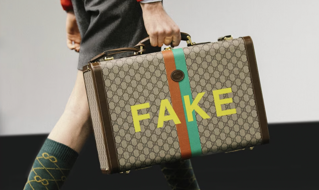 Home 3 GUCCI decided that if you can’t make the fakes disappear, you might as well put FAKE on the real thing. A rather elegant way for a luxury brand to face its counterfeit problem: with humor instead of indignation.